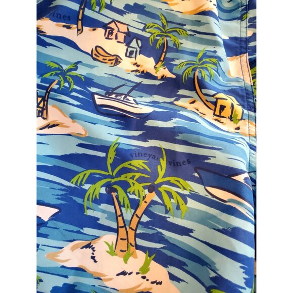 Vineyard Vines Mens Island Print Swim Trunks XL Blue Quick-Dry Mesh Lining - Picture 4 of 12